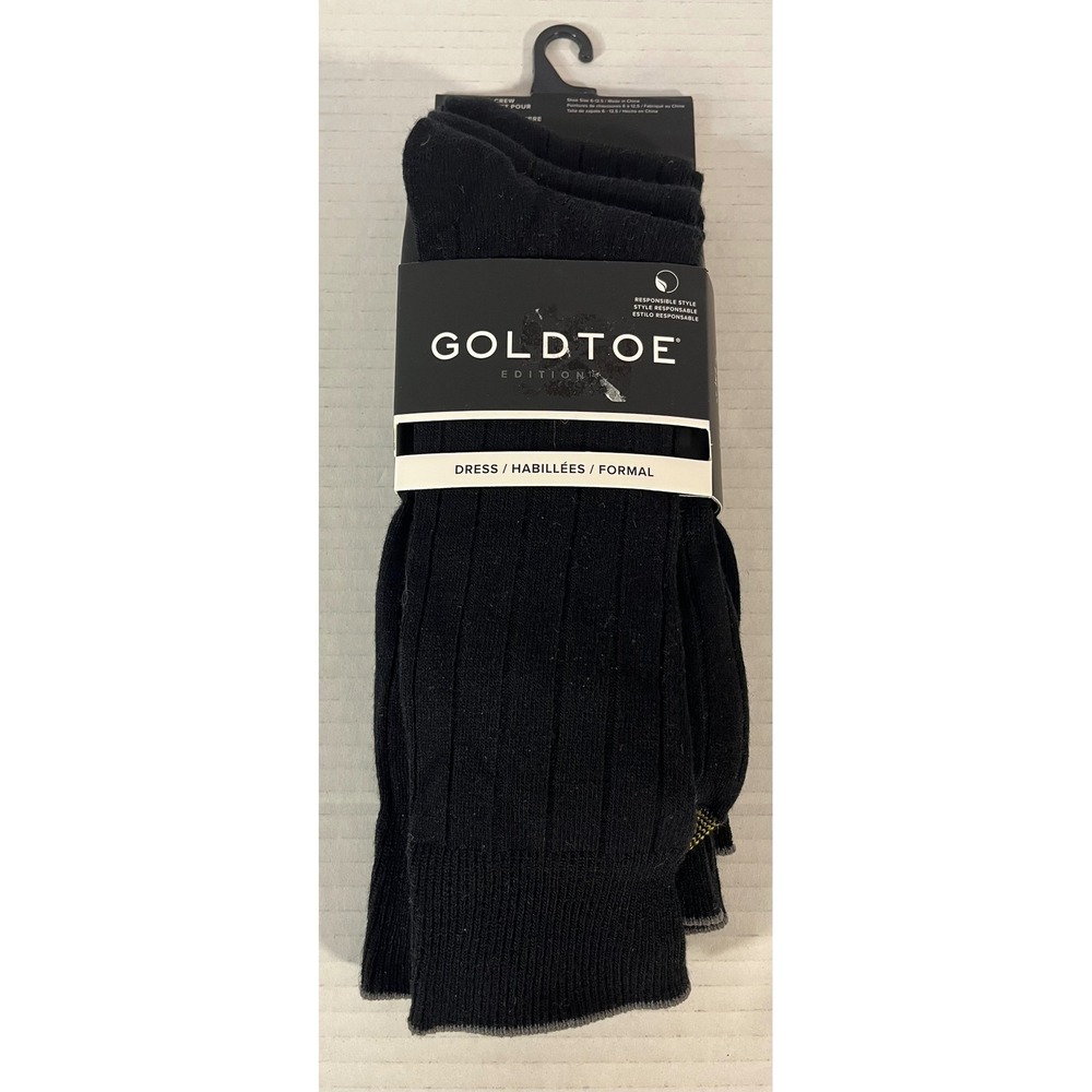Gold Toe Dress Socks Men‎ Shoe Size 6-12.5 Black 3 Pair Pack Crew Formal Ribbed